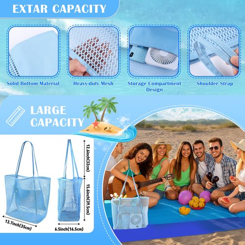 Summer Beach Gifts for Women,79" X 83" Beach Blanket Waterproof Sandproof, Beach Mesh Tote Bags, USB Portable Fan, Vacation Essentials Birthday Gift Baskets for Mom Sister Wife Her as Travel Camping