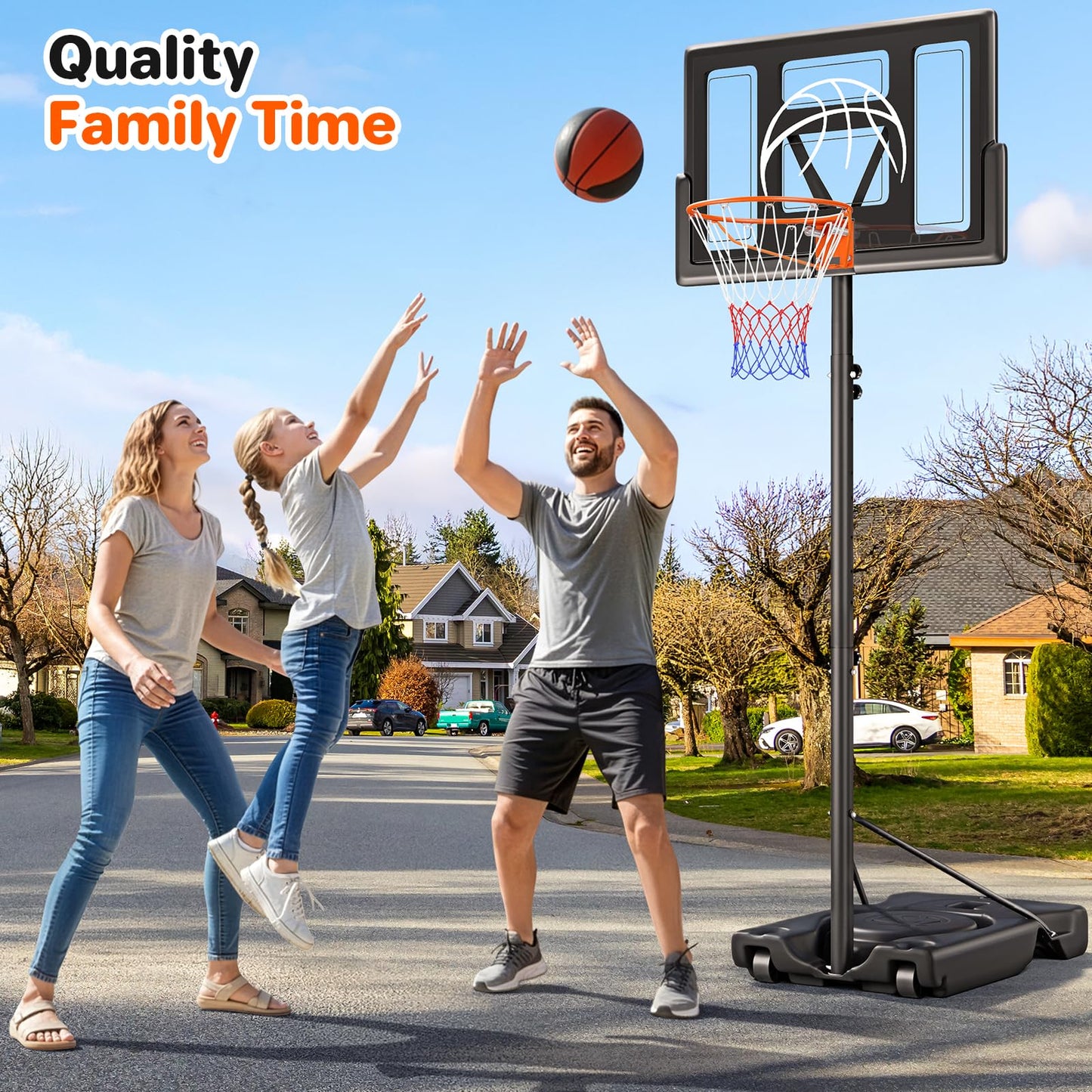 Yohood Basketball Hoop Outdoor 10ft Adjustable, Portable Basketball Hoop Goal System for Kids Youth and Adults in Backyard/Driveway/Indoor, 44 Inch Shatterproof Backboard and Larger Base