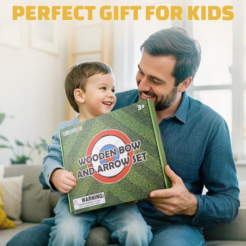YIMORE Kids Bow and Arrow Set - Wooden Bow and Arrow for Kids 4-6 with 6 Arrows, 4 Targets, 1 Cotton Quiver, Indoor and Outdoor Archery Bow Gift Toys for Children Boys & Girls Ages 3-12