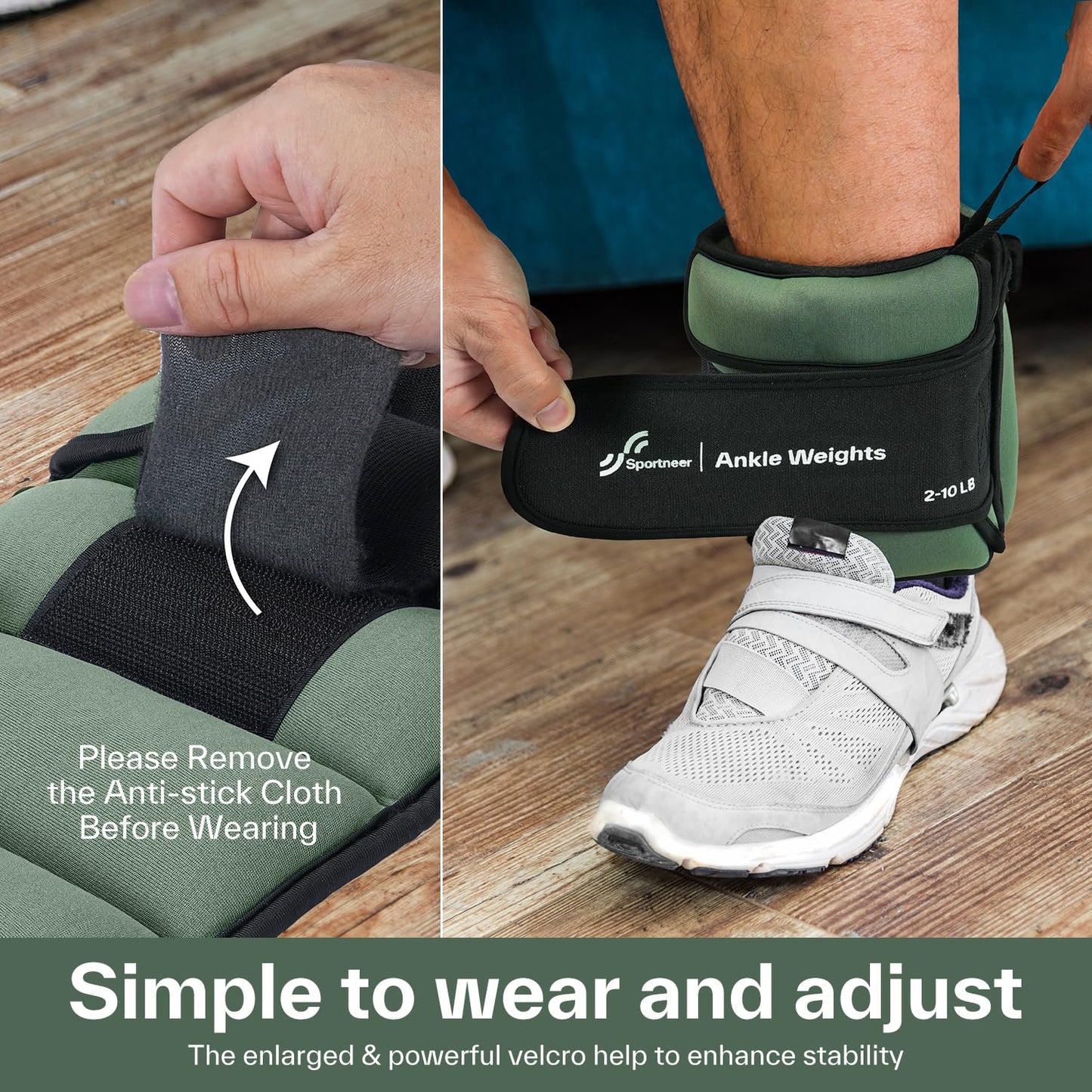 Sportneer Adjustable Ankle Weights for Women and Men 1 Pair of 4 8 12 16 20 LBS Heavy Weighted Leg Weights with Adjustable Straps, Strength Training Weights for Yoga, Aerobics, Gym, Fitness, Workout