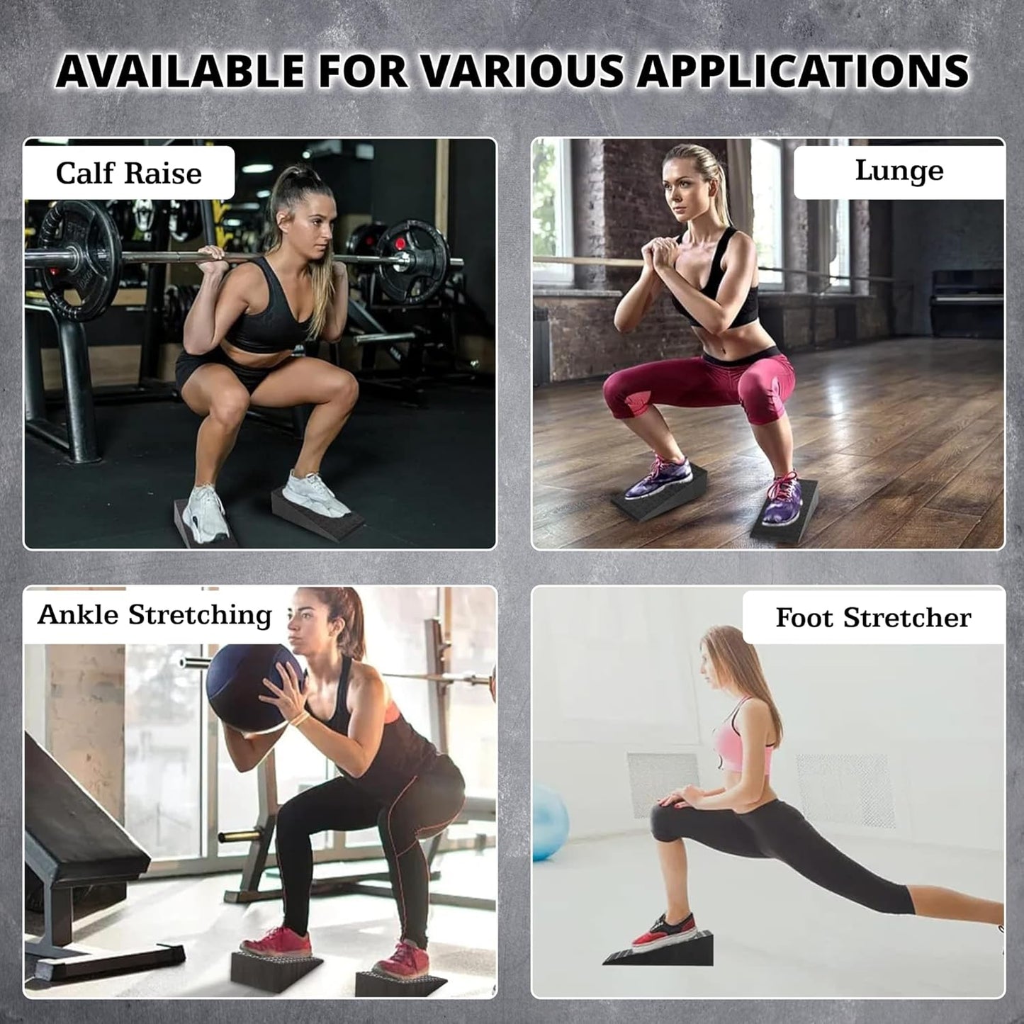 2 Pcs Versatile Squat Wedge Block for Heel Elevated Squat, Heavy-Duty Calf Stretcher Slant Board to Enhance Mobility, Balance & Strength Performance