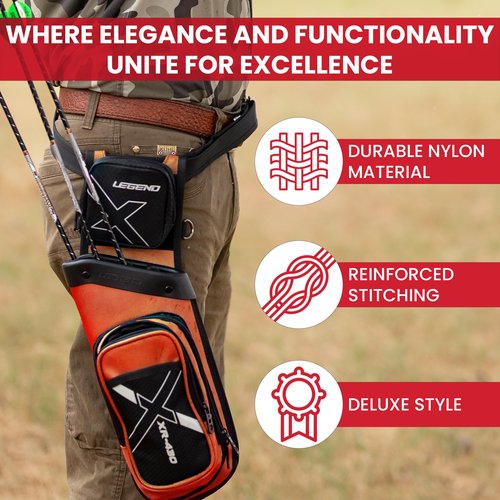 Legend XR430 Hip Quiver for Arrows - Premium Arrow Quiver with Removable Release Pocket, Durable Archery Quiver with Storage Compartment for Accessories & Tools, Arrow Holder - Orange