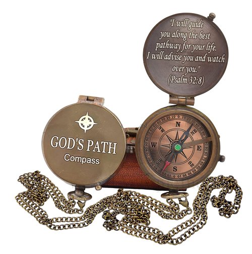 PSALM God's Path Compass - Engraved Working Handmade Antique Compass with Scripture - Religious, Christian, Catholic, Christening, First Communion, Confirmation Gifts for Teenage Boys and Men