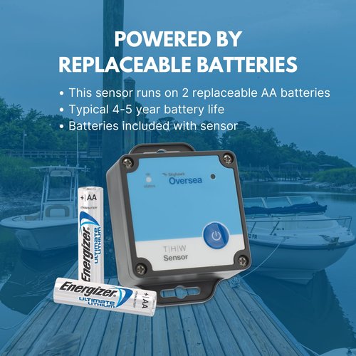 Skyhawk Oversea Temperature, Humidity, and Water Sensor - Multi-Functional Marina-Grade Detector for Heat, Humidity and Water - Self-Powered System with AA Batteries & RF Connection