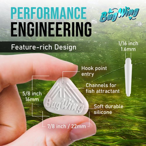 BUG WING Panfish Lures 6PK | Prevents Swallowing The Hook | Easy Unhooking | Attracts Crappie, Sunfish, Bluegill, & Other Small Mouth Fish (Green Pumpkin, Red, Yellow)