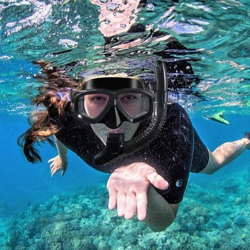 HIKOTEY Snorkeling Set for Adults, Full Dry Snorkeling Mask Set for Adults, Anti-Fog Protection, Unisex,HD Panoramic View (Black)