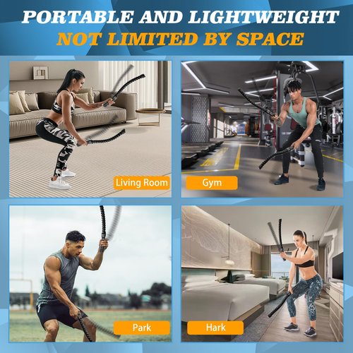 Ropeless Battle Ropes for Home Gym, Lightweight Battle Rope for Fitness Beginners, Portable Workout Ropes for HIIT and Strength Training, Durable Exercise Ropes for Home Workout - 2PCS