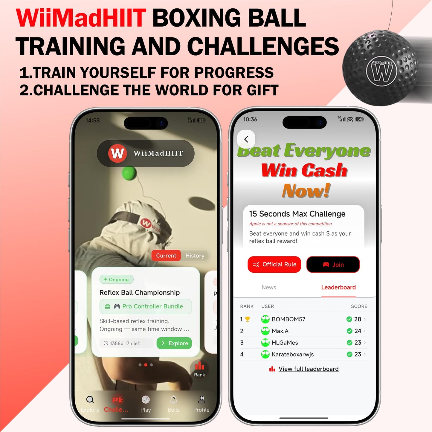 WiiMad Boxing Reflex Ball with Punch Counter App, Punching Ball with Headband, Workout Toy for Kids Teen Adults, Hand Eye Coordination Training | Boxing Equipment, Home Fun Punch Game