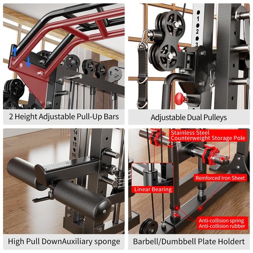 Smith Machine with Cable Crossover System, Multi-Function Squat Rack Power Cage for Home Gym, Power Rack and Packages Weight Sets (Black, L07-Smith Machine+Weight Bench+Color BP 230LBS)