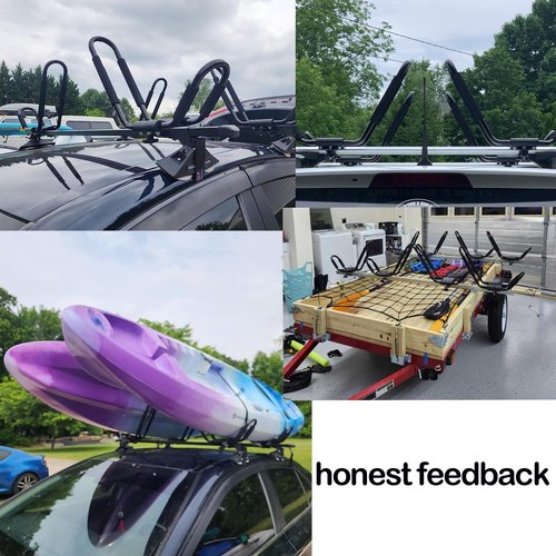 FDB J Cross Bar 2 Pairs = 4 PCS Universal Kayak Canoe Top Mount Carrier Roof Rack Boat SUV Truck Van Car with 4 pcs Tie Down Straps