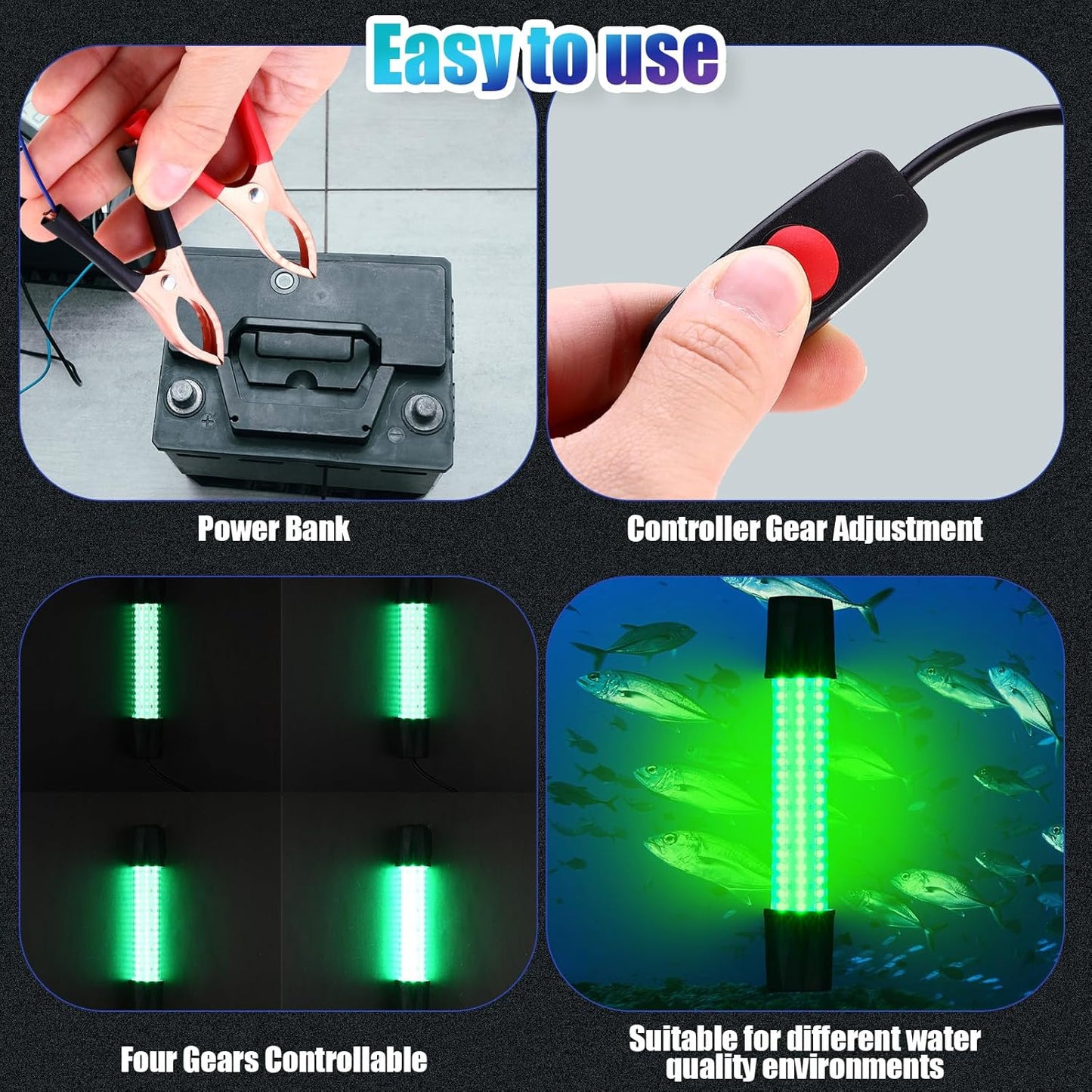 2 Pcs Adjustable 12V 15W Underwater Submersible Fishing Light Fishing Attracting Light LED Lure Bait Finder Lamp with 16.4ft Cord for Pool Boat Sea Crappie Squid Shad Shrimp