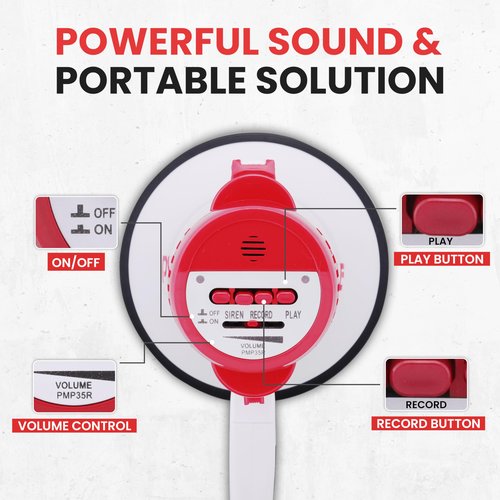 Pyle Megaphone Speaker PA Bullhorn - with Built-in Siren 30 Watt Voice Recorder & 800 Yard Range - Ideal for Football, Soccer, Baseball, Hockey, Basketball, Cheerleading Fans & Coaches - PMP35R