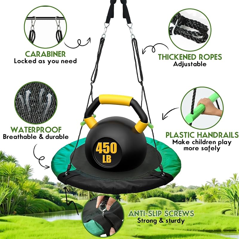 TBMLC 48-Inch Diameter Saucer Swing with Armrest - Black & Dark Green, Heavy-Duty Steel Frame