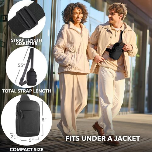 Mini Sling Bag Crossbody Fanny Pack Men & Women - Switchable Strap, RFID Blocking, Water-Repellent,Hidden Pocket - Chest Purse for Travel, EDC, Phone Holder, Small Shoulder pouch (Black)