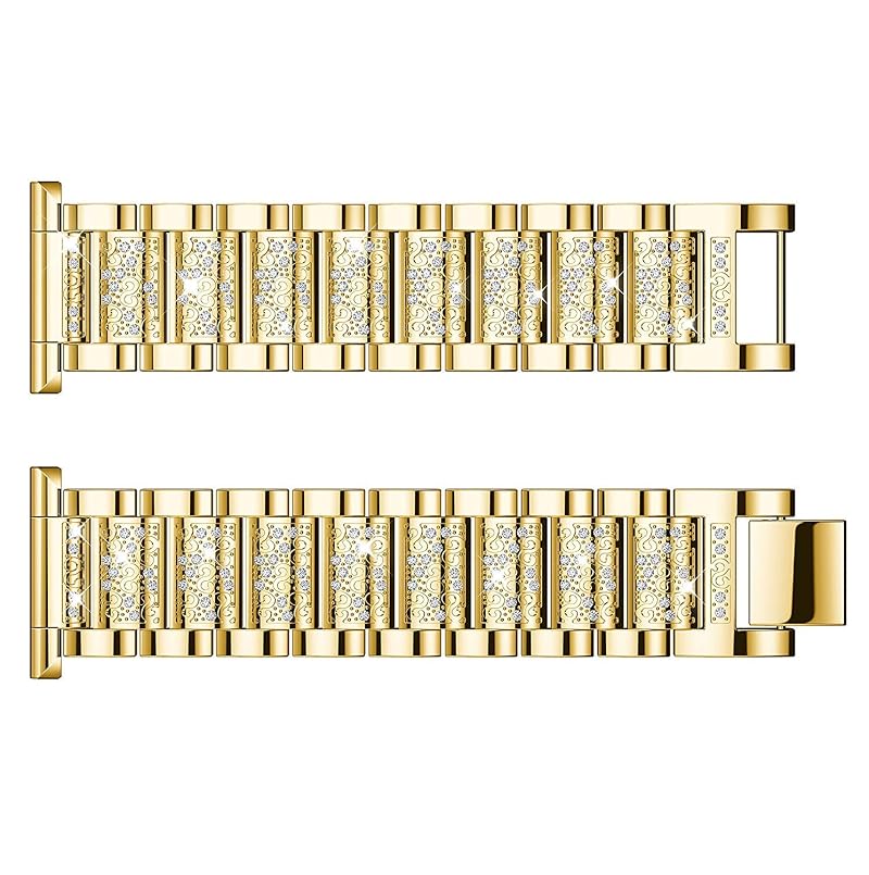 Diamond Rhinestone Fitbit Versa Band - Gold Stainless Steel Replacement Strap (Variation: Gold+for Versa Versa2)