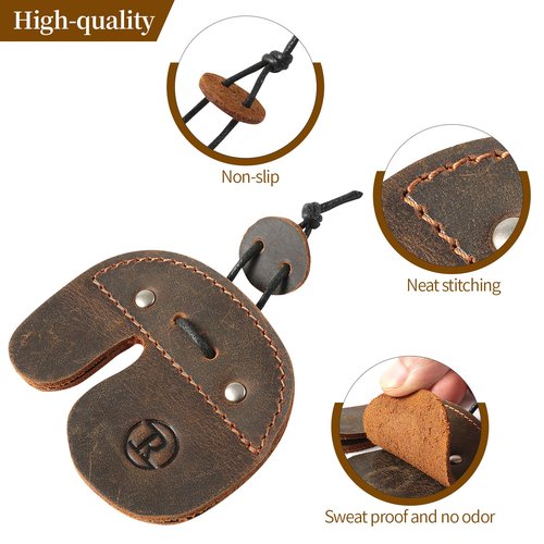 Ringsun Leather Archery Finger Tabs,Handmade Archery Finger Guard for Shooting Practice Gear, Recurve Bow Fingers Tab,Right Hand Brown RS02-8