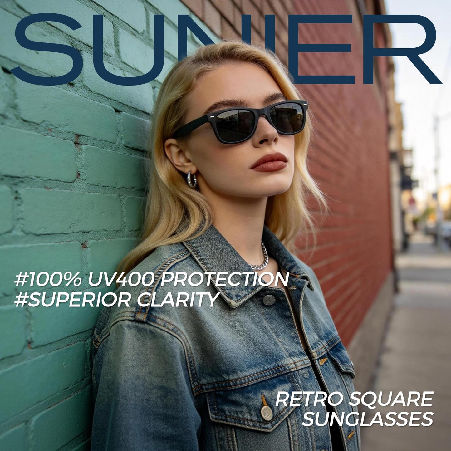 Sunier Polarized Sunglasses for Men and Women, Retro Square Matte Finish UV400 Protection Shades for Driving, Fishing