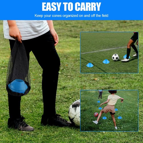 XIHIRCD 25pcs Soccer Cones for Sports Training, Mini Football Cones with Mesh Bag, Flexible Agility Practice Cones Drills Training Plastic Cones for Basketball Running Sports Games Kids Skating(Blue)