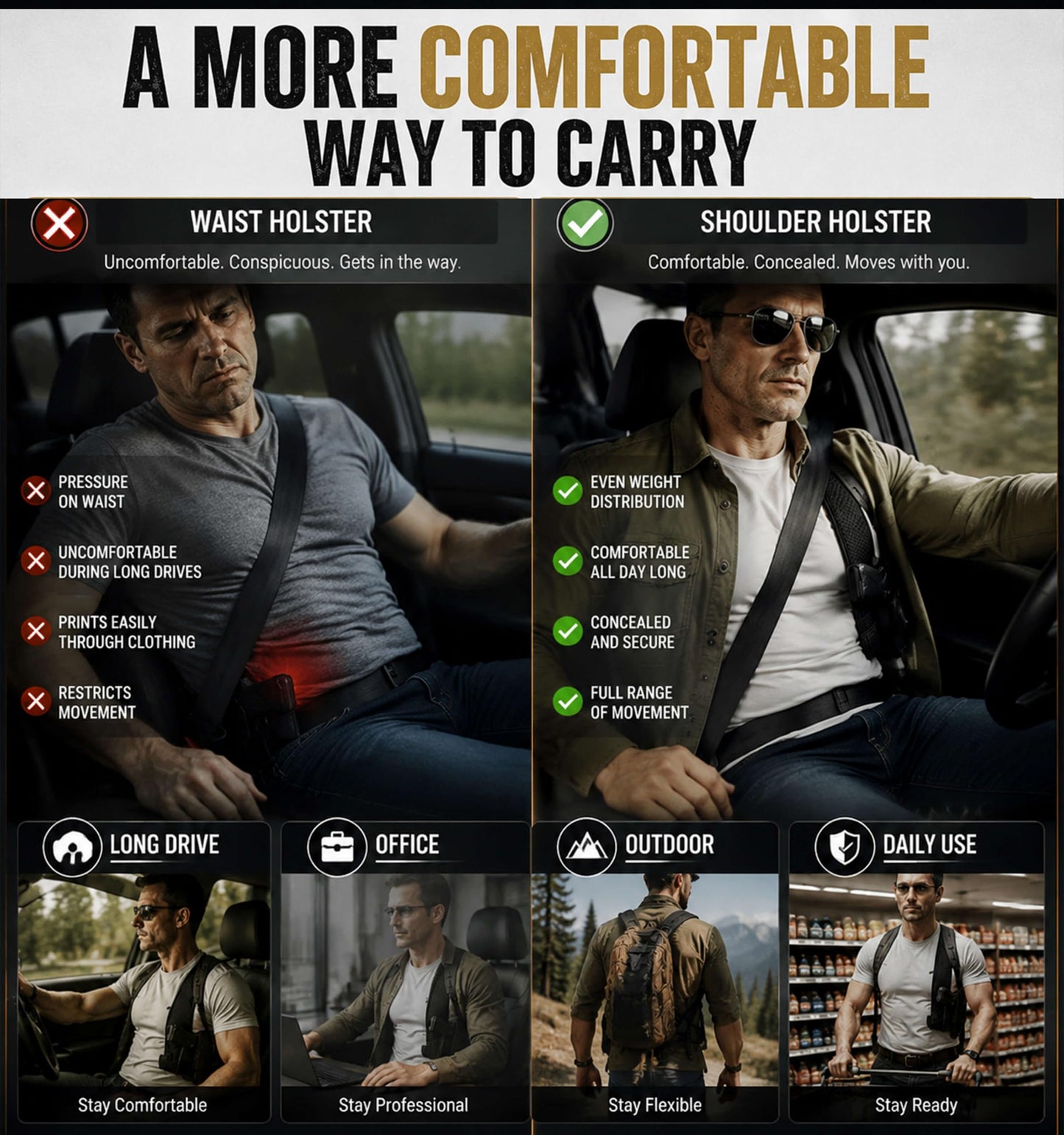 Universal Shoulder Holster for Men, Adjustable Mesh Gun Holster Right Hand