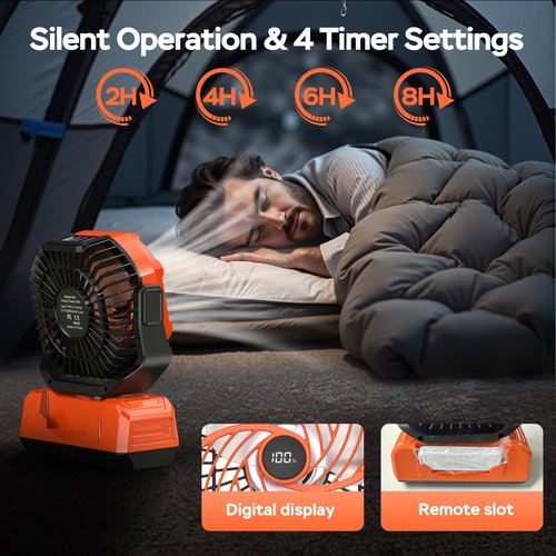 PANERGY Camping Fan Rechargeable,20000mAh Cordless Battery Powered Oscillating Fan with RGB Light & Remote,4 Timer & Hanging Hook for Indoor,Outdoor,Travel,Camping,BBQ,Jobsite,Picnic-Orange