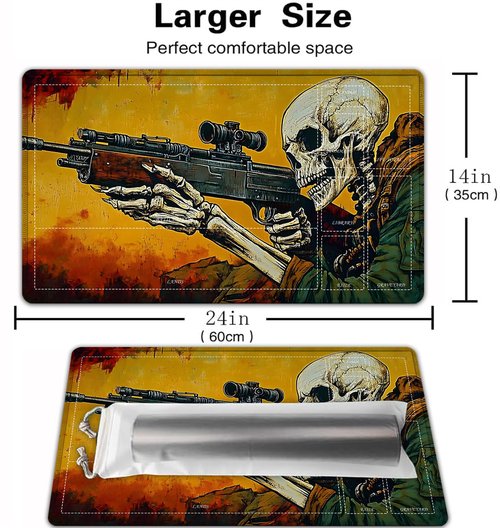 for MTG Playmat with Zones, 24 x 14 in Strong Edge Stitching Card Mat, for TCG and Board Game Mat, for Magic The Gathering Playmat with Storage Bag and 6 Dice, Skeleton Gunners Pattern