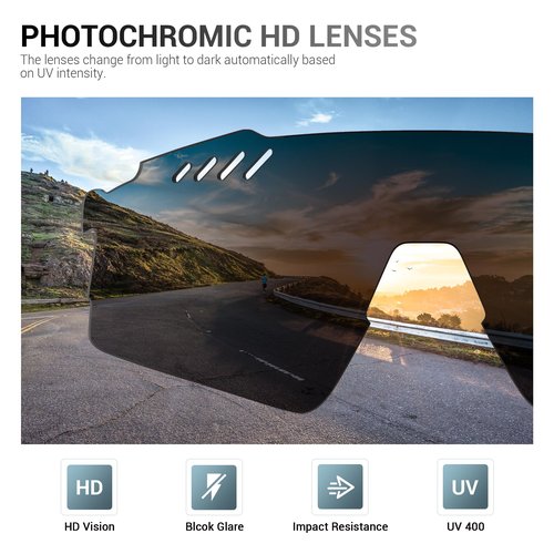 SCVCN Photochromic Cycling Glasses UV400 Protection for Women Men Cycling Glasses TR90 Frame MTB Running Mountain Bike Glasses Riding Baseball Bicycle Driving 01 Black