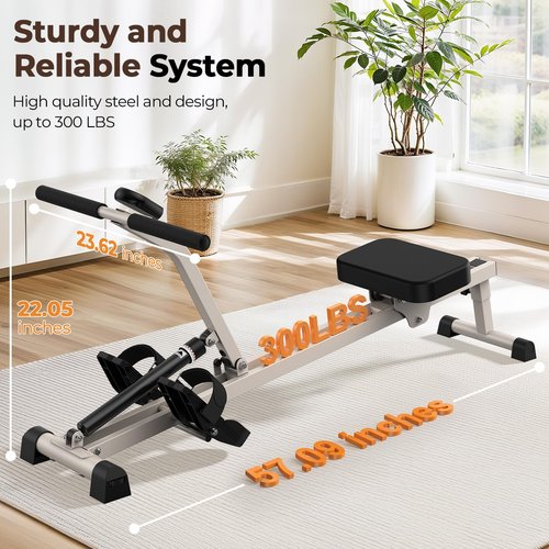 Feierdun Compact Adjustable Rowing Machine for Home 300LBS Weight Capacity with 12 Levels of Resistance for Complete Body Workouts Foldable Hydraulic Rower for Home