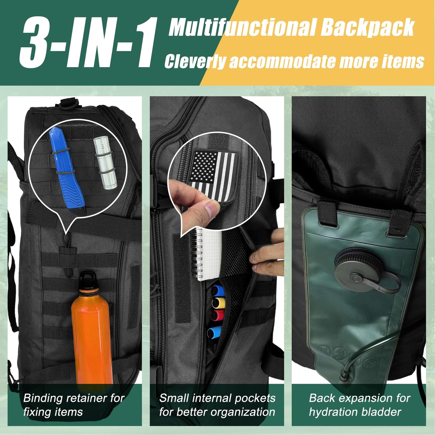 EASY BW 55L Large Travel Gym Duffle Bag Military Tactical Backpack, Army Pack 3 Day Bug Out Bag Rucksack for Outdoor Sport Hiking Camping with Molle System, Black