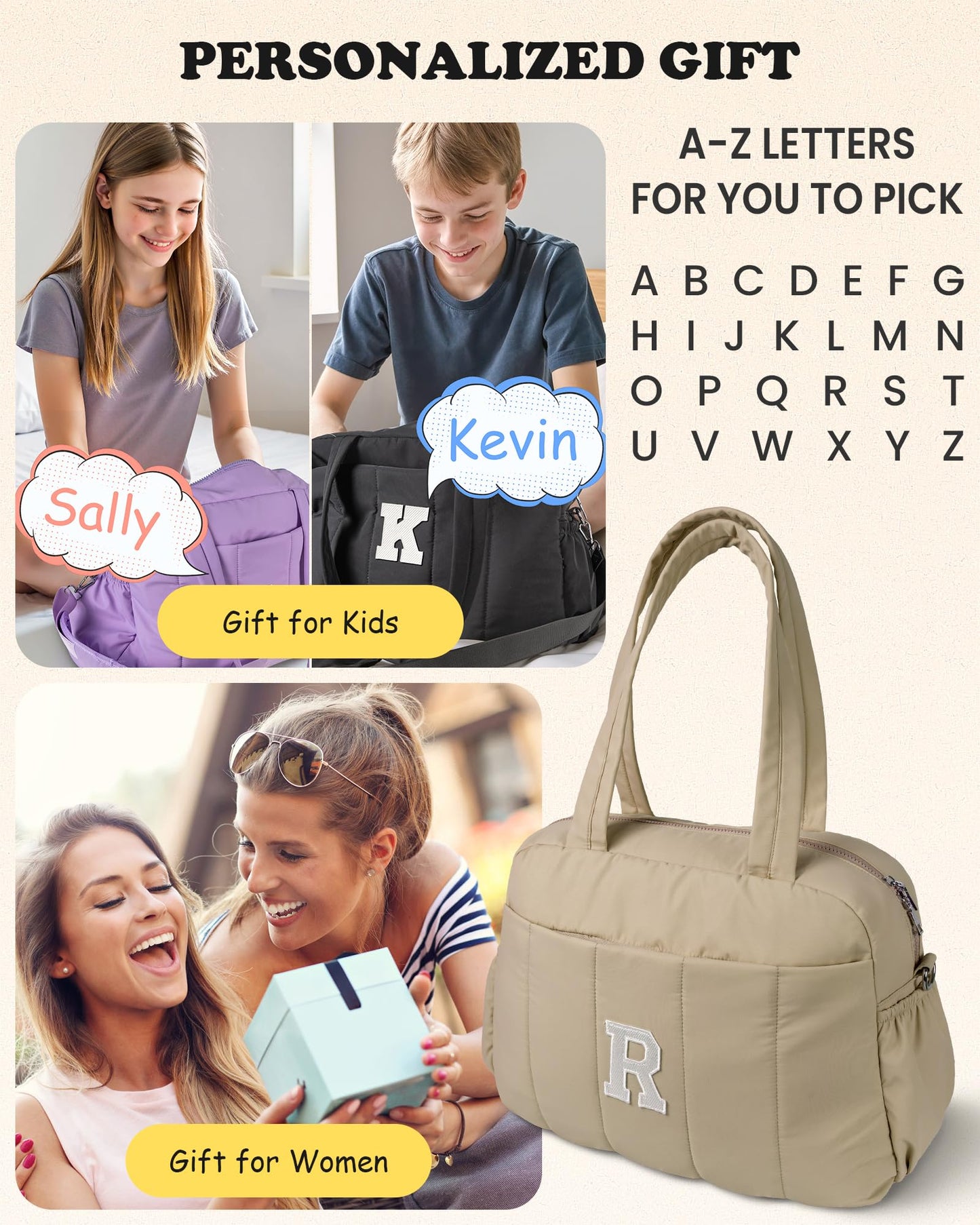 Vogewood Gifts for Women Mom Unique-Monogram Duffle Bag, Weekender Bags for Women，Overnight Bag with Wet Pocket，Lightweight Travel Bags Personalized Gym Tote with Makeup Pouch