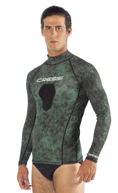 Cressi Unisex Adult Crew-neck Camouflage Rash Guard, Camo Green, Large US
