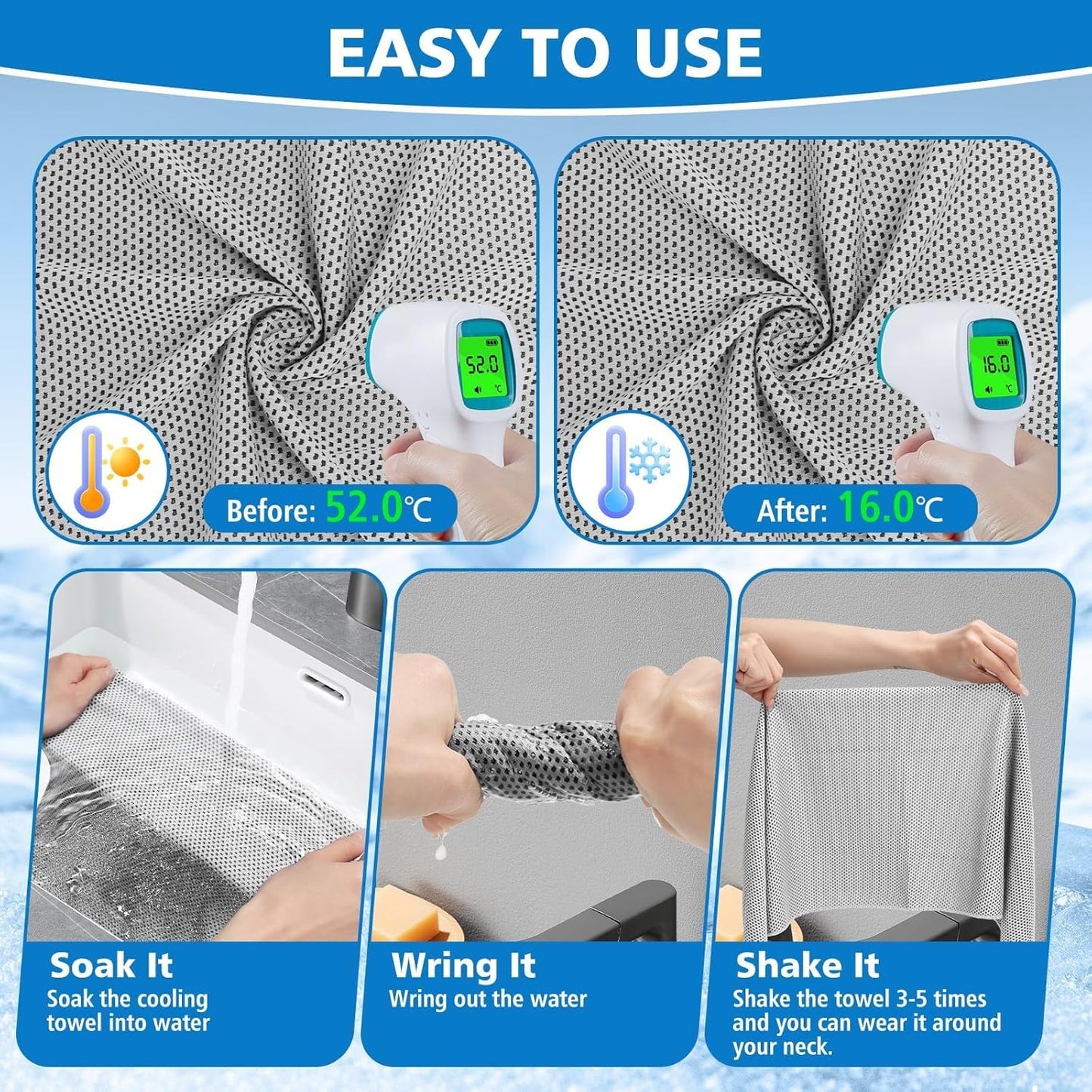 24 Pack Cooling Towels Bulk for Neck and Face 40"x12" Ice Cooling Sweat Rags Microfiber Soft Breathable Soft Chilly Towel for Yoga Golf Sport Running