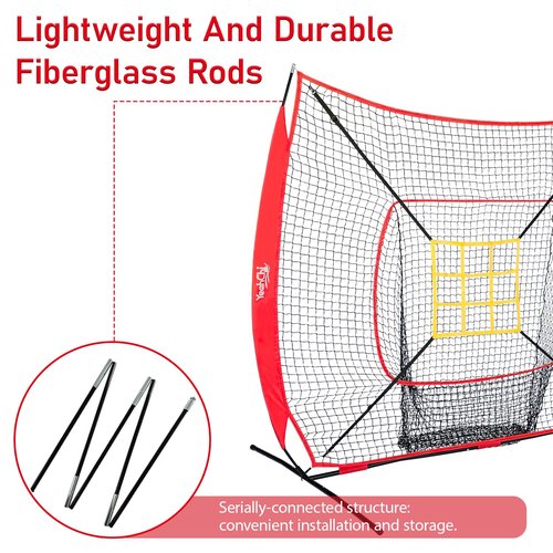YeahChi 7×7FT Baseball Net with Batting Tee and Strike Zone Target, Portable Hitting Pitching Batting Training Net, Baseball and Softball Training Equipment,Suitable for All Skilled Levels