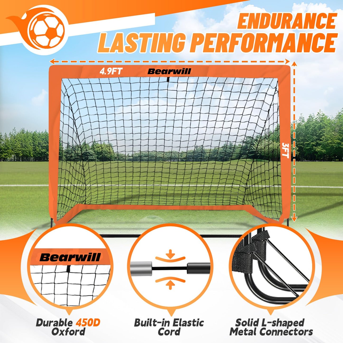 Bearwill Soccer Goal, Kids Soccer Goals for Backyard Set of 2, 4x3ft Portable Soccer Goal Pop Up Soccer Net, Kids Soccer Net Training Equipment with Soccer Ball, Ladder, Cones, Targets