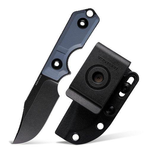 Vosteed Quokka EDC Fixed Blade Knife - 2.72" 14C28N Blade with Sheath, Blue G10 Handle with S.O.A.R. Clip for Hunting Survival Knives - D0602