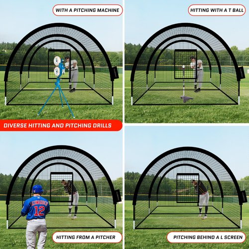 KuiBonu Baseball Batting Cage Net - Batting Cages for Backyard 22x12x8ft Portable Baseball and Softball Batting Cages, Zipper Door with Pitching Machine Hole for Backyard Batting Training