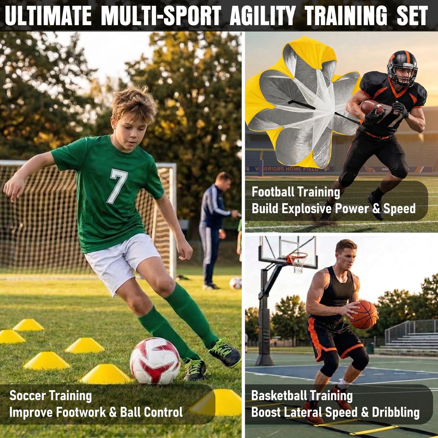 MUROZA Agility Ladder, Football Training Equipment Set, 4 Agility Hurdles