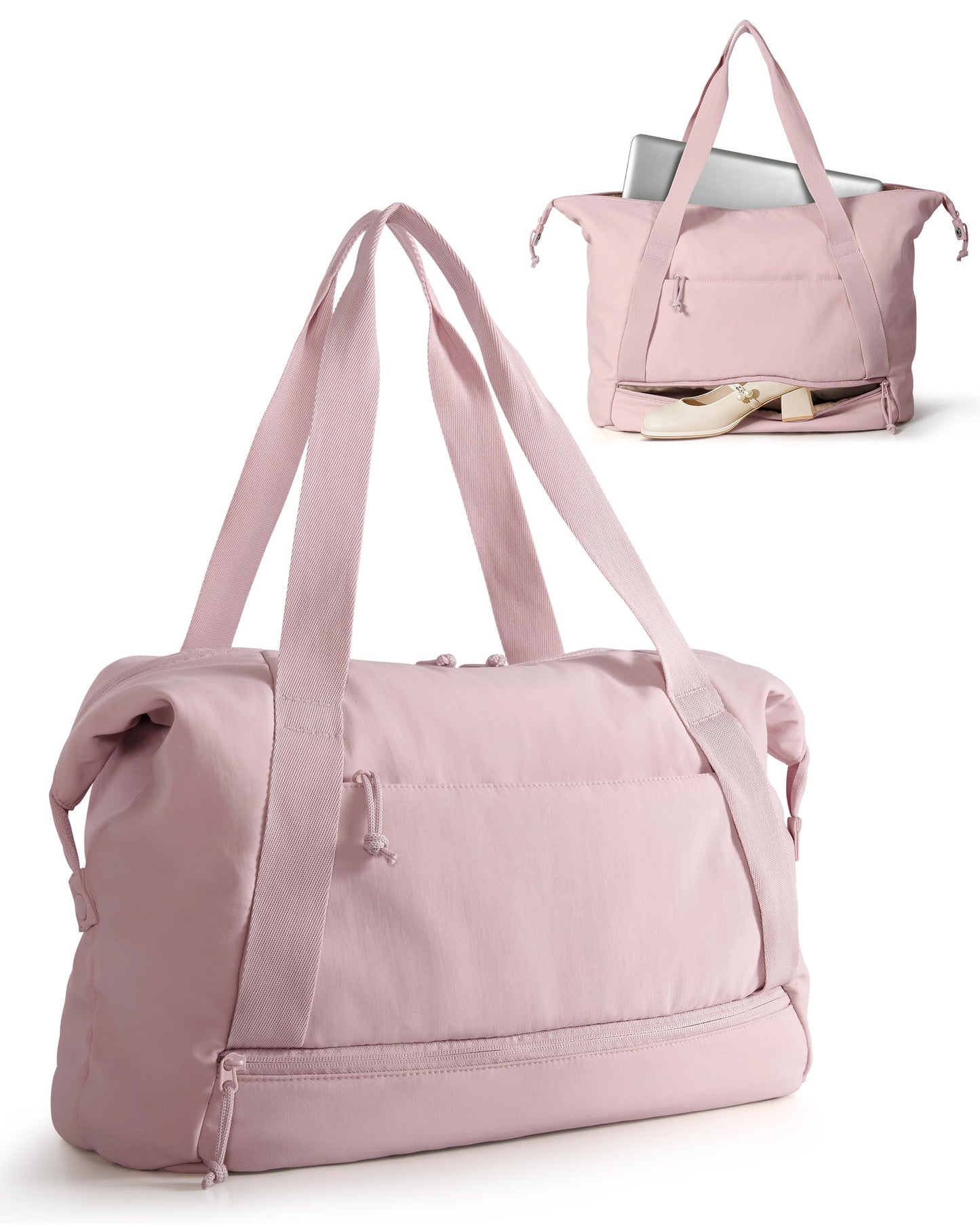 Smasrob Travel Duffle Bag with Shoe Compartment and Laptop Sleeve for Women, Lightweight Weekender Duffel Bag for Travel, Gym, Hospital Labor Delivery, Pink