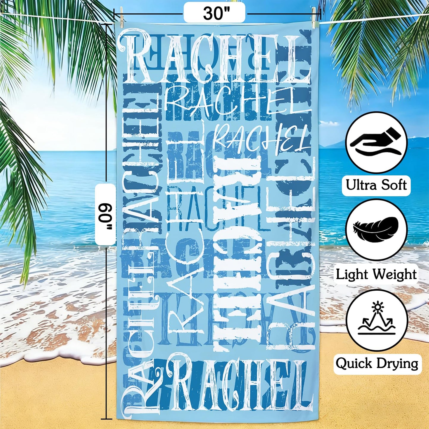 Yoke Style Personalized Beach Towels for Kids, Custom Sand Free Microfiber Beach Towel with Your Name, Customized Quick Dry Pool Towels Easter Gifts for Girls Boys Toddler