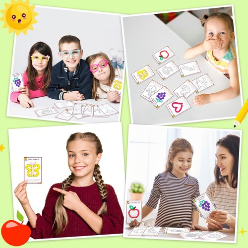 Geyoga 72 Pcs Alphabet & Shape Play Dough Mat for Toddler Rainbow Star Flower Play Mats Card for Clay or Dough Preschool Learning Accessories for Toddler Kid 2-6 Years Back to School Classroom