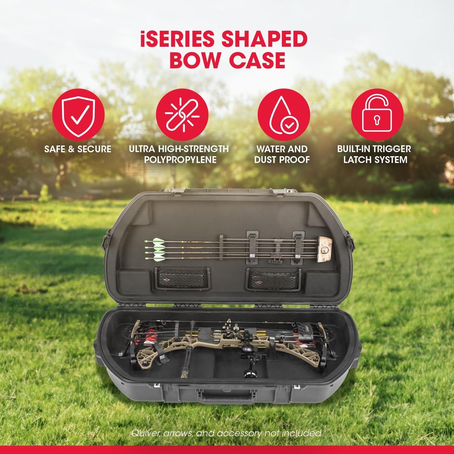 SKB iSeries Curved Hard Shell Case for Archery Bows w/ Quiver & Accessory Pockets - Waterproof & Dust-Tight Design, Heavy-Duty Bow and Arrow Gear Equipment Storage with Trigger Latches