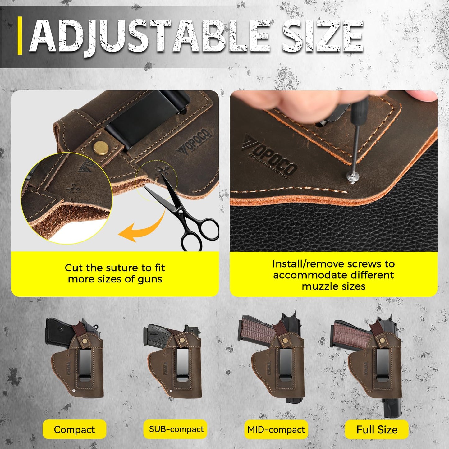 IWB/OWB Universal Leather Gun Holster for Men Women Right/Left Concealed Carry Holster Fits Glock 17/19/23/26/42/43X Taurus G2/G2C/G3C Sig P365 P320 Springfield Hellcat M&P 9mm Shield Most Size Pistol