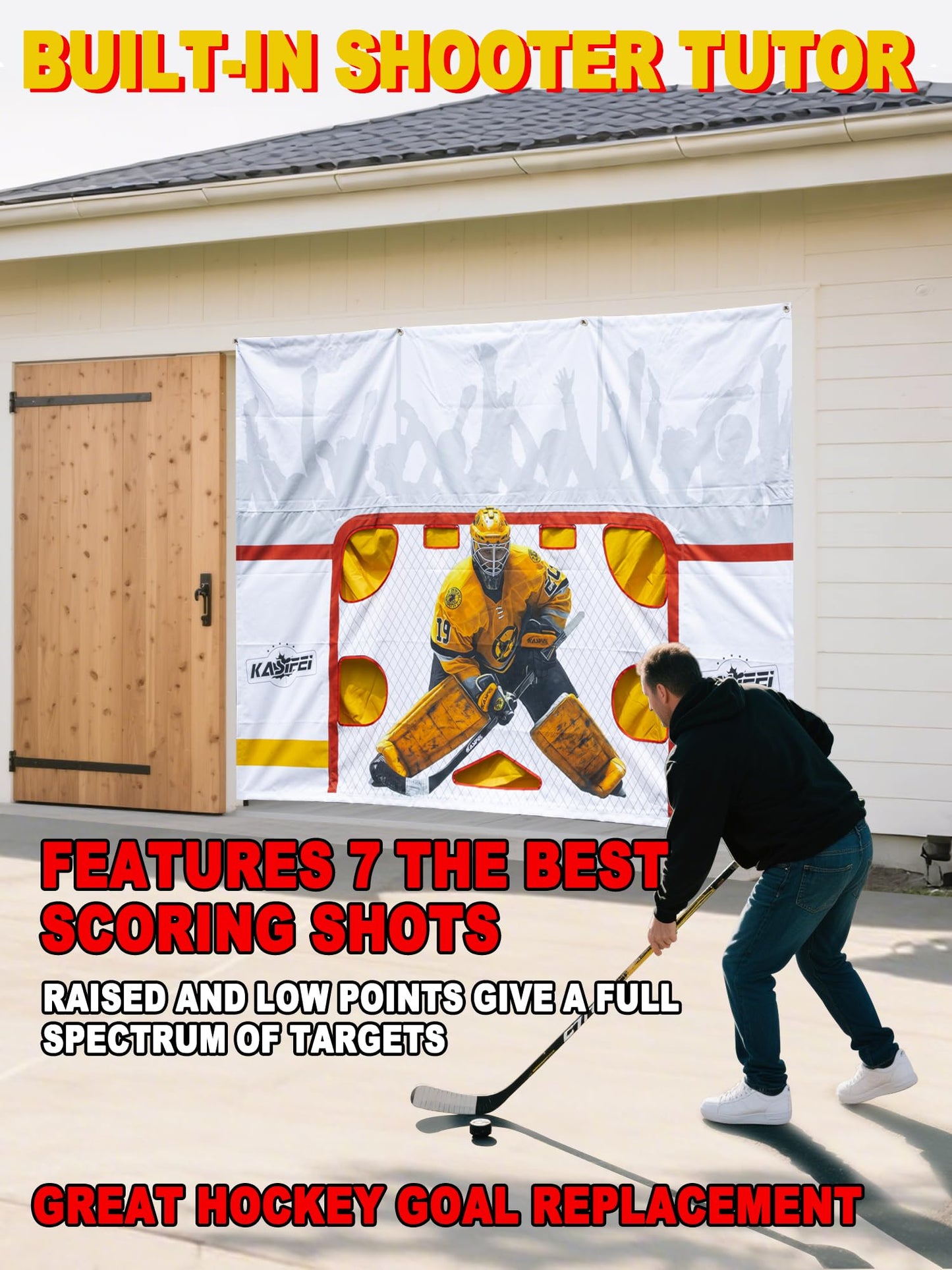 kasifei – 7' x 10' Heavy Duty Hockey Shooting Tarp – Built-in Shooter Tutor – Great Hockey Net Replacement – Training Equipment for All Skill Levels - Garage & Wall Protection