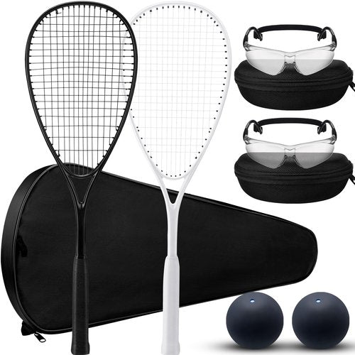 Seenelling Beginner Squash Racquet Set Includes 2 Squash Racquets with Racket Bags, 2 Anti Fog Goggles with Cases, and 2 Blue Dot Ball for Beginners, Training, and Recreational Play