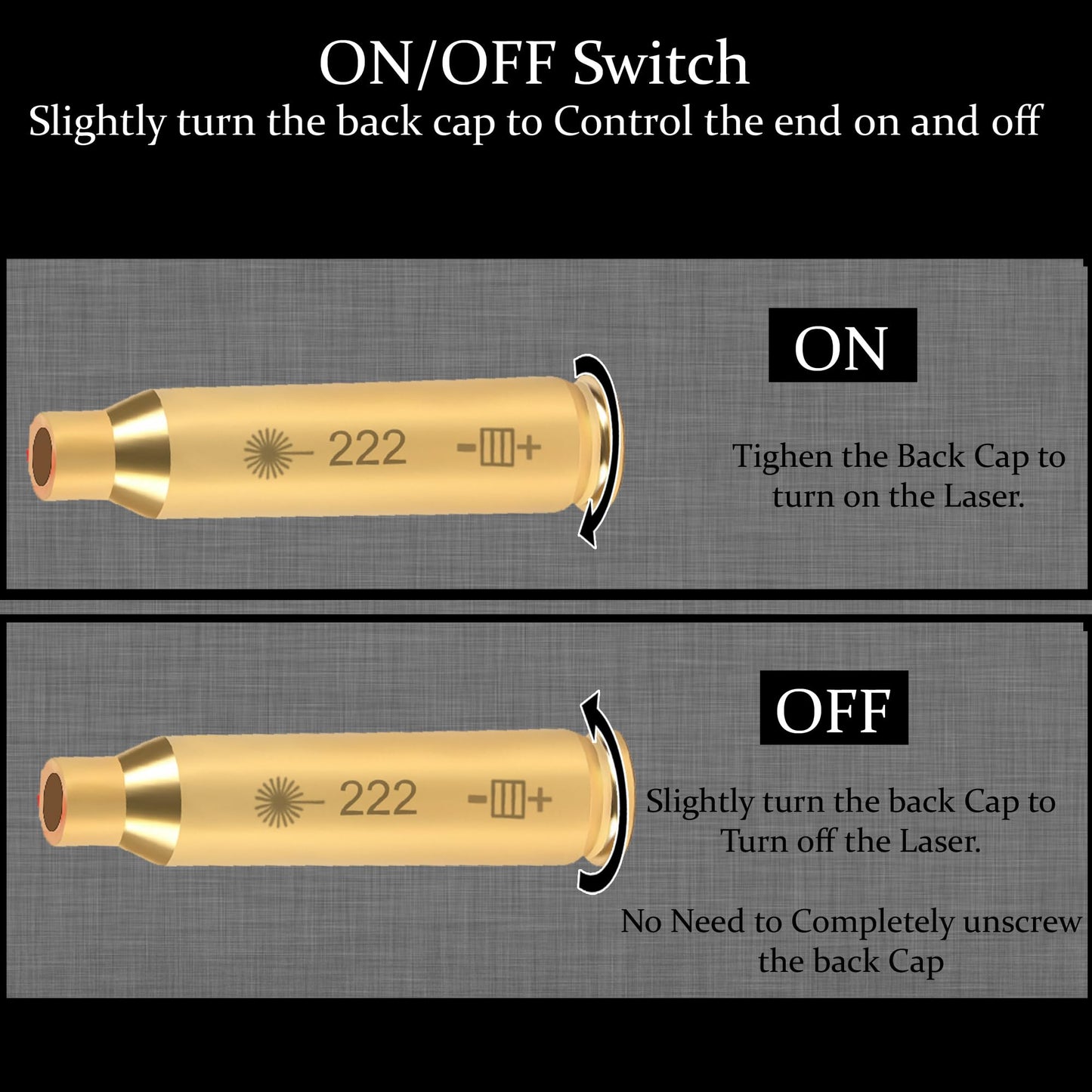 GOTICAL .222 Brass Laser Boresighter Red Dot Bore Sight 222 Red Laser Bore Sight