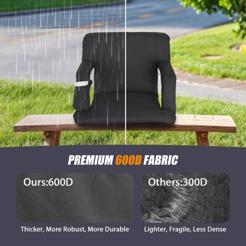 Nova Microdermabrasion 20.5"/25" Wide Stadium Seat for Bleachers w/Back Support Padded Cushion Portable Reclining Bleacher Seats Camping Stadium Chair Waterproof Black