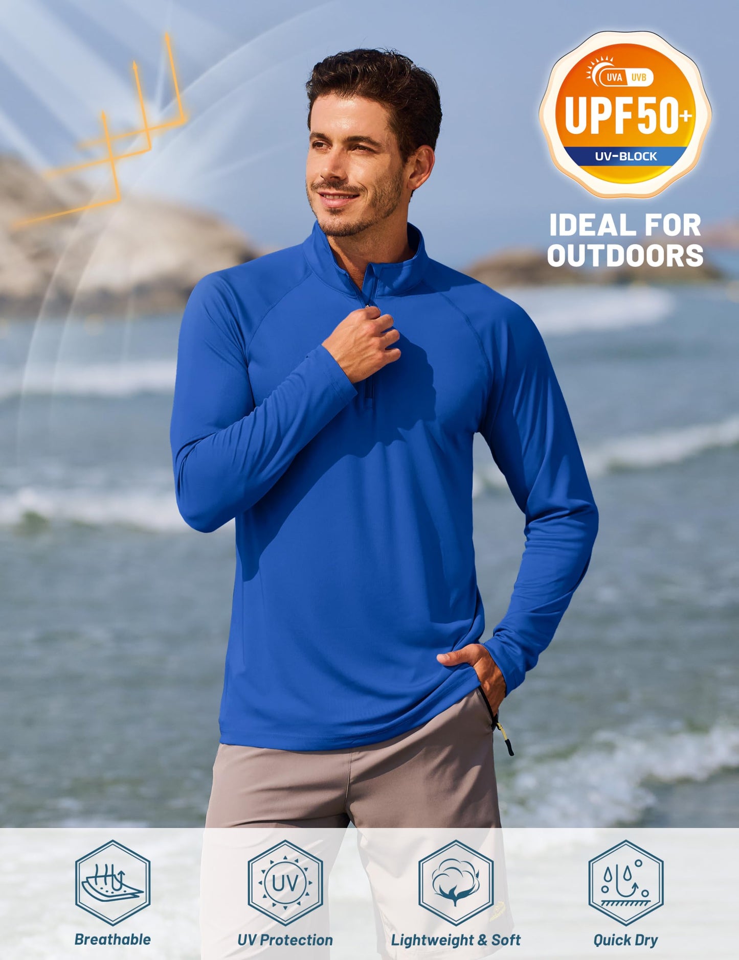 TACVASEN Men's Athletic Hiking Shirts Long Sleeve 1/4 Zip Pullover Tops UV Sun Protection Shirts for Summer Activewear Long Sleeve Dry Fit Men Blue XL