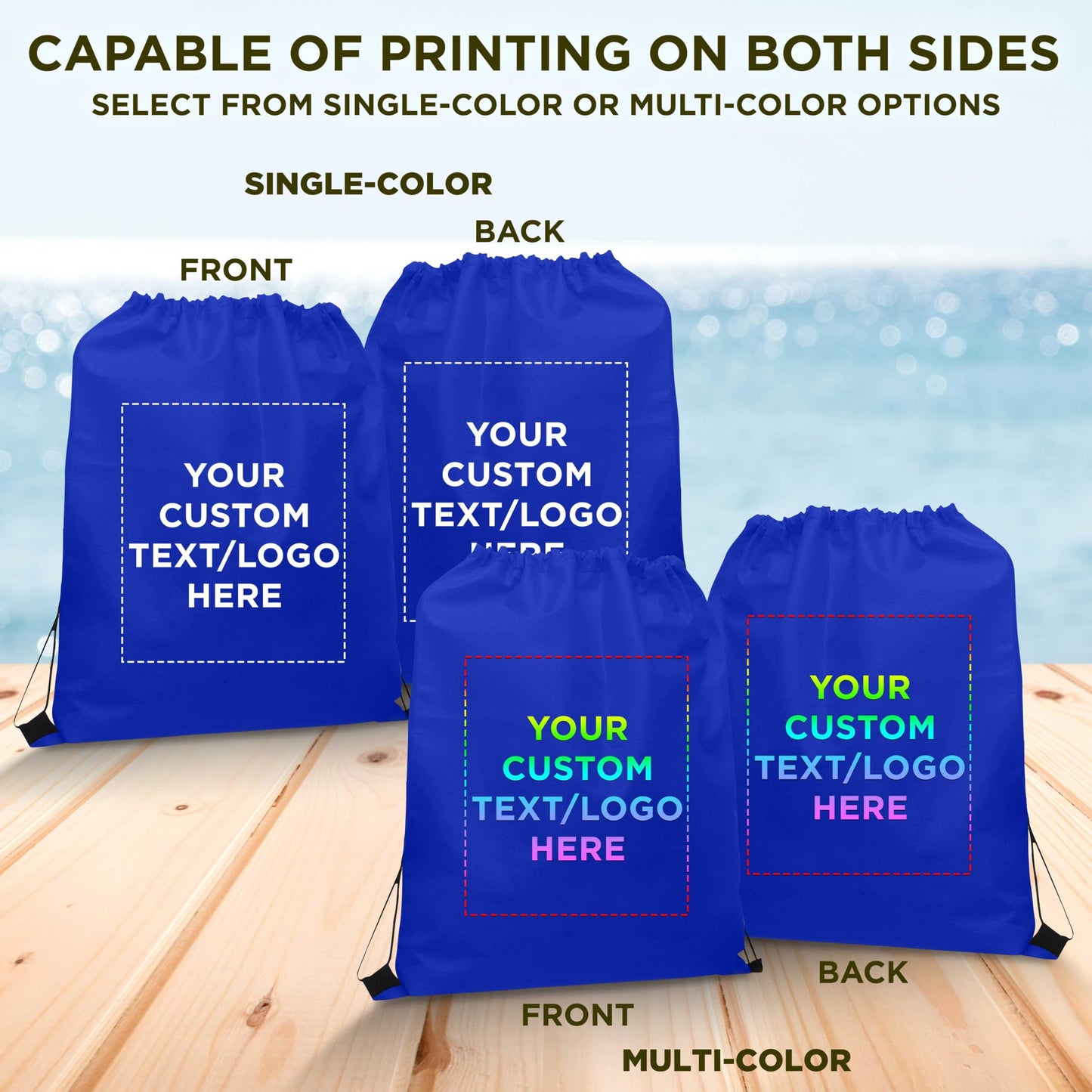 DISCOUNT PROMOS Custom Non-Woven Drawstring Backpacks Set of 10/50/100, Personalized Bulk Pack - Travel, Gym, Everyday Use - Blue