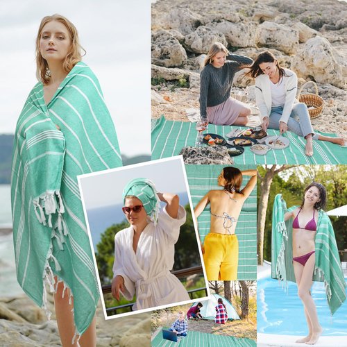 Eliamo Turkish Beach Towel Set of 6 Beach Towels Cotton Quick Dry Sand Free 36 x 71 inch Turkish Towel Oversized Lightweight Beach Towels Teal