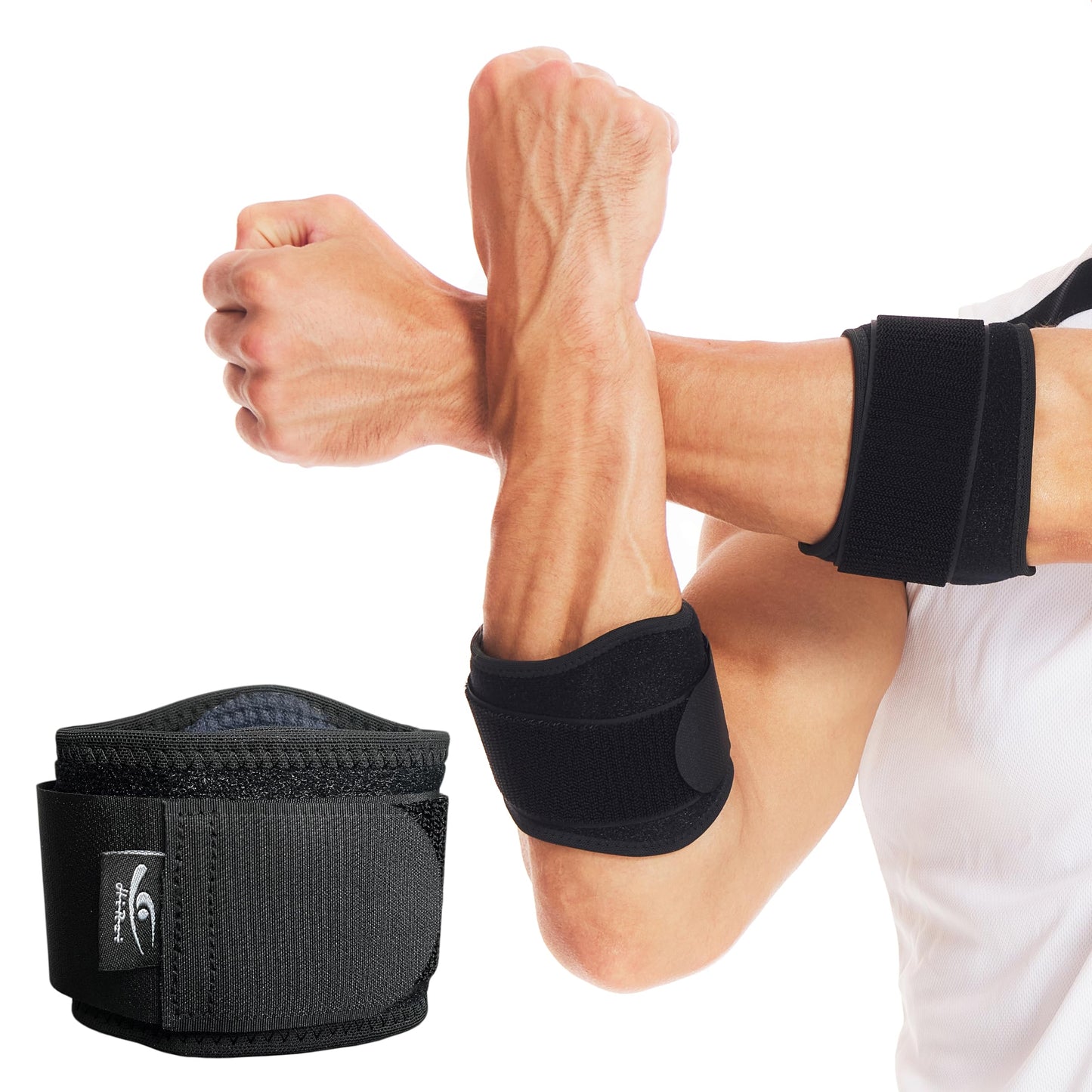 HiRui Tennis Elbow Brace for Forearm Tension Relief, Elbow Support Arm Straps Compression Pad for Men Women, Pressure Bands for Tendonitis Strains Weightlifting Golfer Baseball (Black-1 Pack)