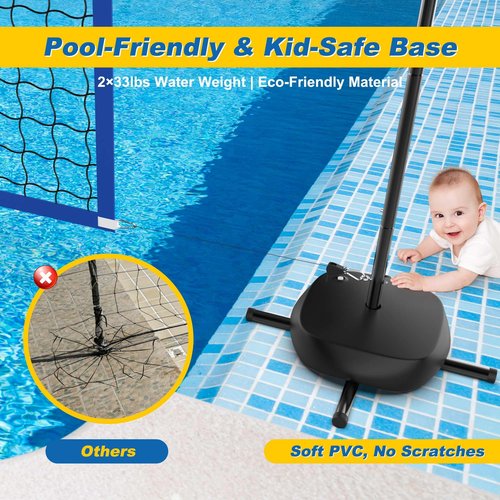 Oswerpon Upgraded Pool Volleyball Net with Scoreboard - Adjustable Height (4-7.5 FT) & Width Pool Volleyball Set, Portable Versatile Net with Water Base, LED Light, Indoor, Outdoor
